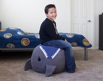 Crochet Shark Pouf / Pouffe / Ottoman Pattern. Easy Instructions for Animal Photo Prop or Kids Decor / Toy or Cool Bean Bag Chair (PDF FILE)