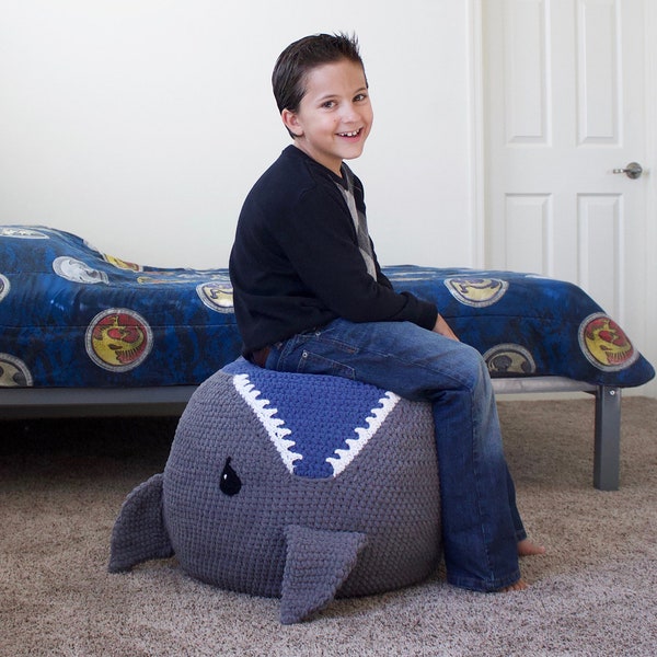 Crochet Shark Pouf / Pouffe / Ottoman Pattern. Easy Instructions for Animal Photo Prop or Kids Decor / Toy or Cool Bean Bag Chair (PDF FILE)