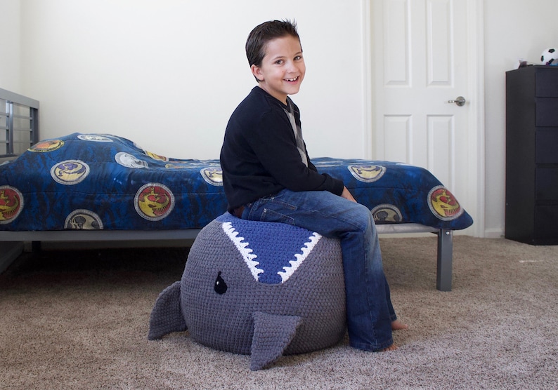 Crochet Shark Pouf / Pouffe / Ottoman Pattern. Easy Instructions for Animal Photo Prop or Kids Decor / Toy or Cool Bean Bag Chair PDF FILE image 3