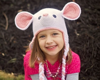 Crochet Mouse Hat Pattern. Easy Instructions for Boy & Girl Cute Animal Beanie in Baby, Kid, Teen and Adult Sizes (PDF FILE)