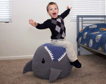 Crochet Shark Pouf / Pouffe / Ottoman Pattern. Easy Instructions for Animal Photo Prop or Kids Decor / Toy or Cool Bean Bag Chair (PDF FILE)