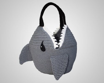 Crochet Shark Bag Pattern. Easy, Downloadable Instructions for Big Kid Halloween Trick-or-Treat Animal Tote or Cool Easter Basket Gift