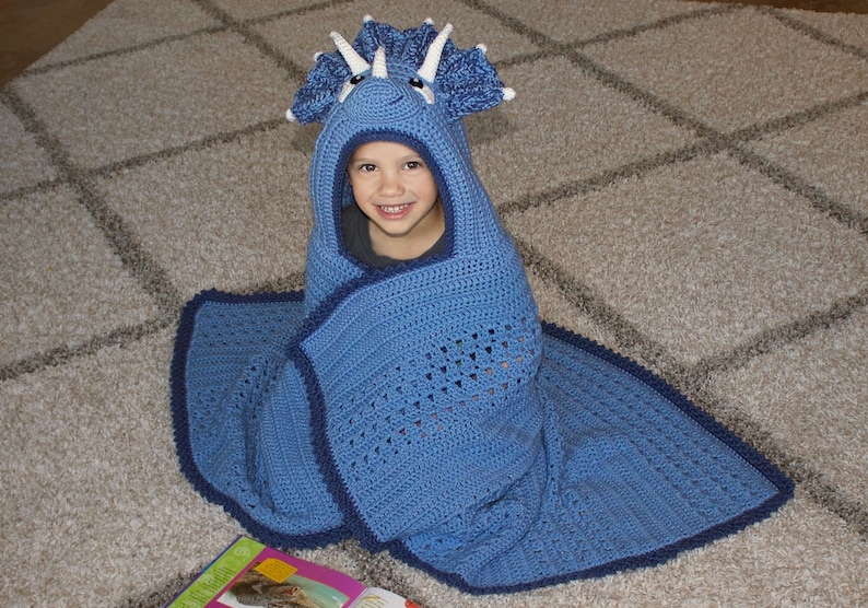 Triceratops Hooded Blanket Crochet Pattern. Cute, Cool, And Easy Dinosaur Afghan Downloadable Instructions for Kids, Teens & Adults image 10