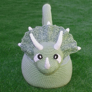 Crochet Triceratops Basket Pattern. Easy Written Instructions for Cool Dinosaur Easter Basket or Kids Storage Container / Bag PDF File image 2