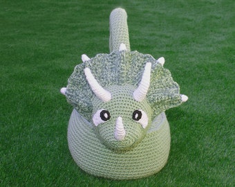 Crochet Triceratops Basket Pattern. Easy Written Instructions for Cool Dinosaur Easter Basket or Kids Storage Container / Bag (PDF File)