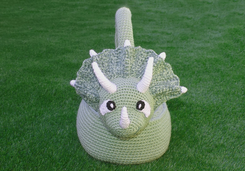 Crochet Triceratops Basket Pattern. Easy Written Instructions for Cool Dinosaur Easter Basket or Kids Storage Container / Bag PDF File image 2