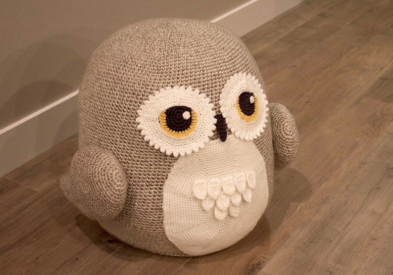 Crochet Owl Pouf / Pouffe / Ottoman / Toy Pattern. Easy Instructions for Cute Animal Home Decor Used as Footrest or Cool Chair PDF File image 2