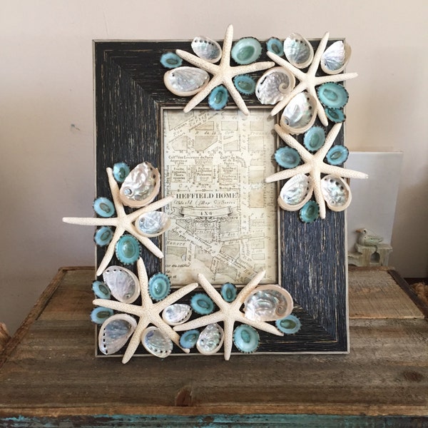 Strand Decor Seashell Picture Frame - Aqua Shell Frame - Shell Frame - Seashell fotolijst - kust Decor van het huis