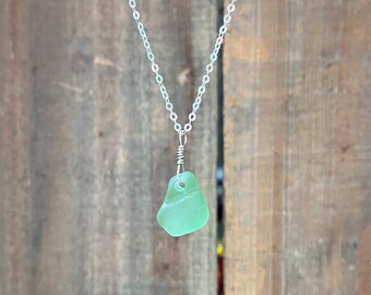 Genuine Light Green Sea Glass Necklace, Sea Glass Charm Necklace, Real Sea Glass Pendant