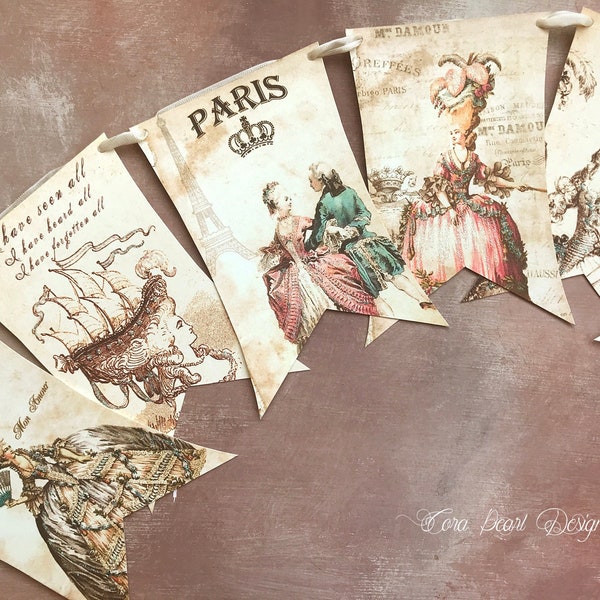 Marie Antoinette Glitter Bunting , Vintage Style Shabby Chic French Paris Party Decor , Marie Garland , Marie Party Banner , Wedding Decor