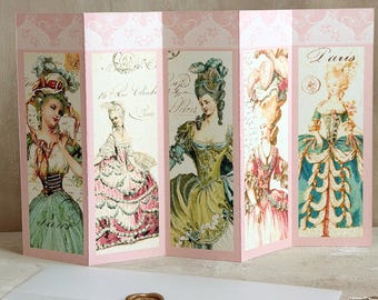 Marie Antoinette Concertina Greeting Card with Vellum envelope wax seal and gold tassel  - Birthday Card  - Fine Art Cards - Marie Gifts