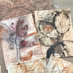 4 Eco Print Postkarten + Umschlag, 4 Junk Journal Scrapbook Karten für Naturliebhaber, Gartengeschenk, Botanische Drucke auf Aquarellpapier