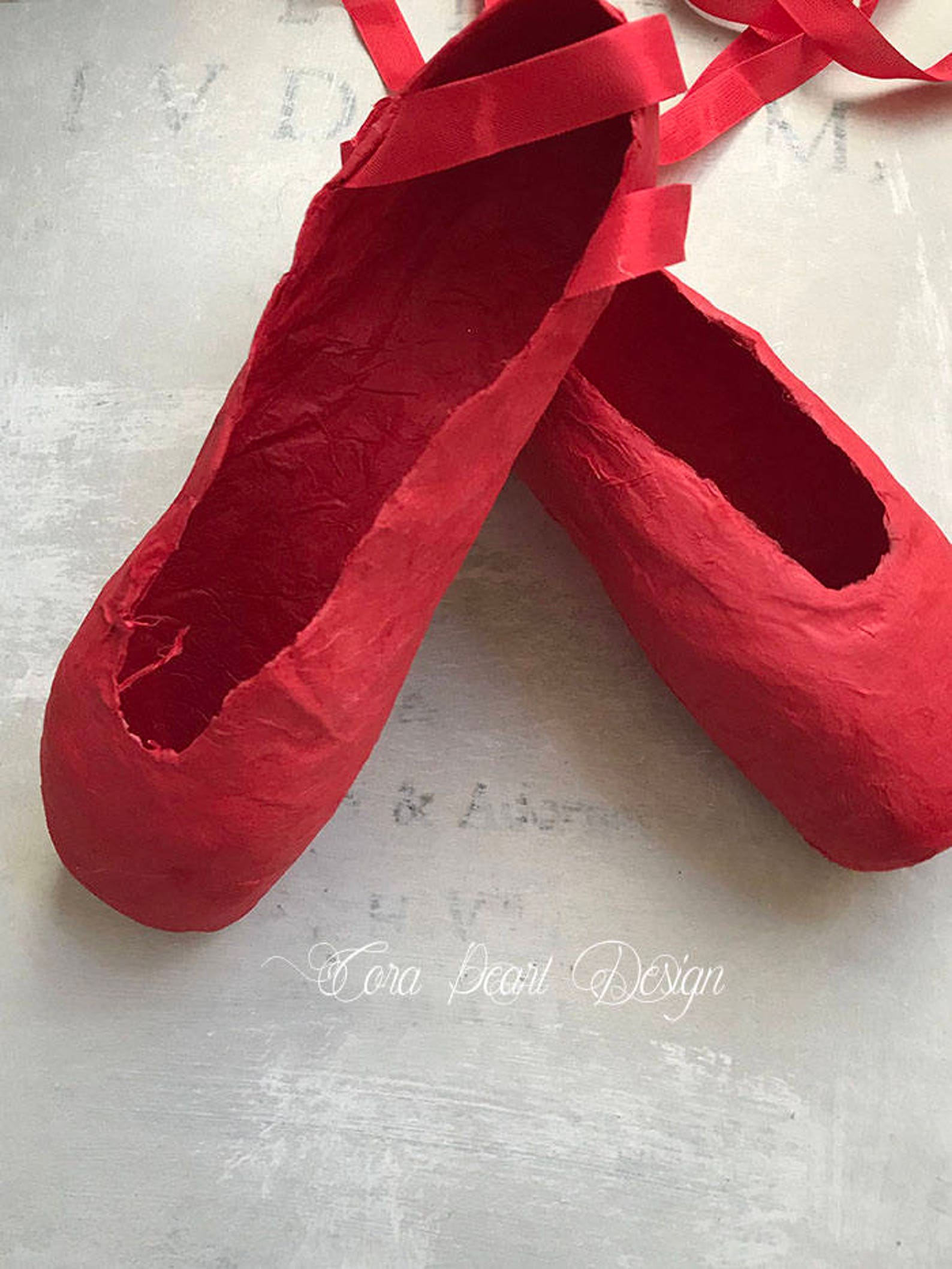 red paper pointe shoes - red paper ballet shoes - shoe ornament - ballet gift - ballet shoes - ballerina gifts - paper ballet sh