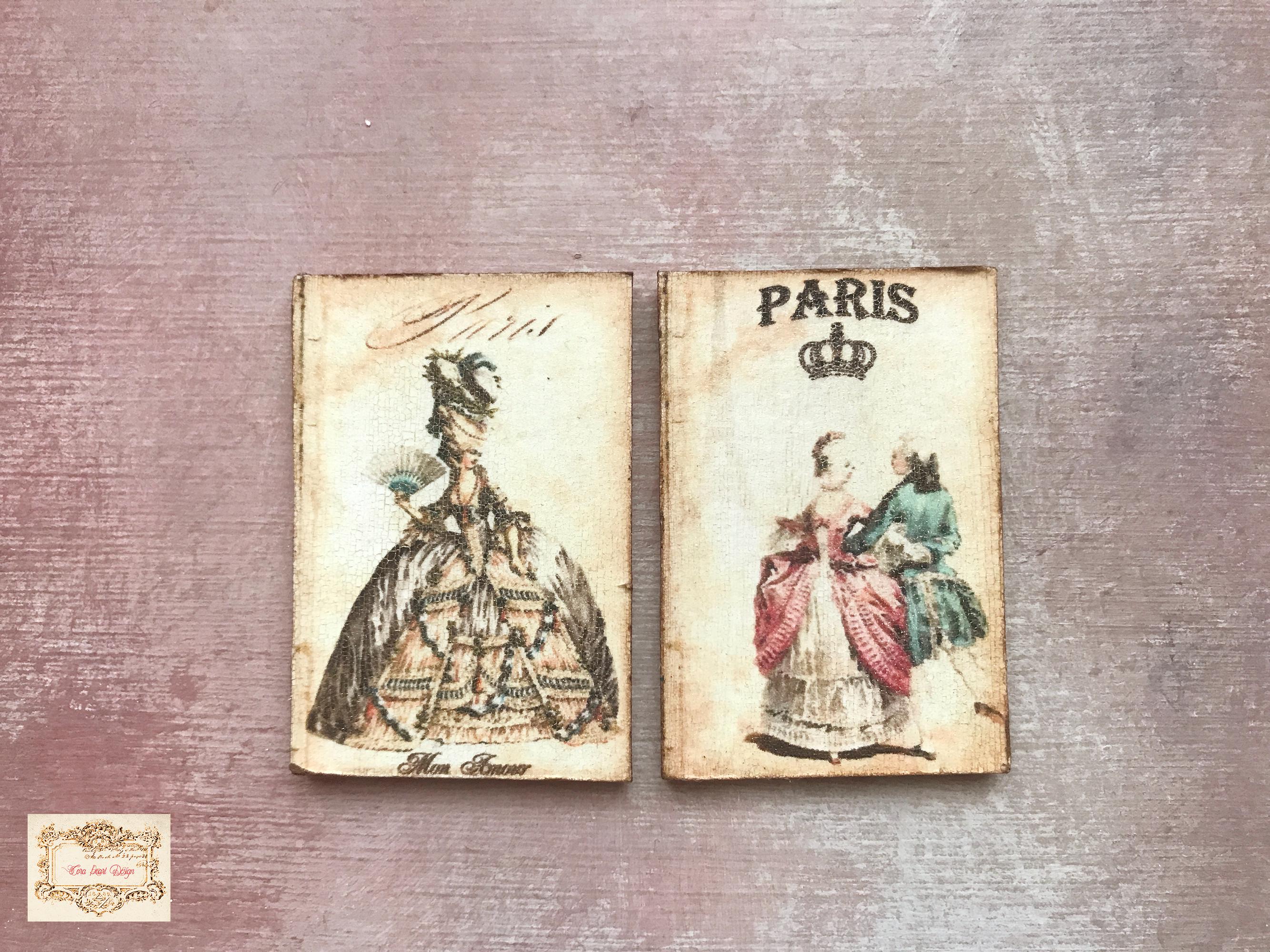 2 Miniature Marie Antoinette Dollhouse Panels, 12th Scale Art