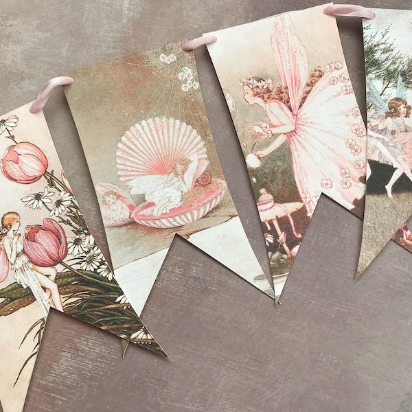 Fairytale Fairy Glitter Bunting Flag Garland , Children's Room Decor , Fairy Party Bunting , Fairies Nursery Bunting , Fairy Decorations