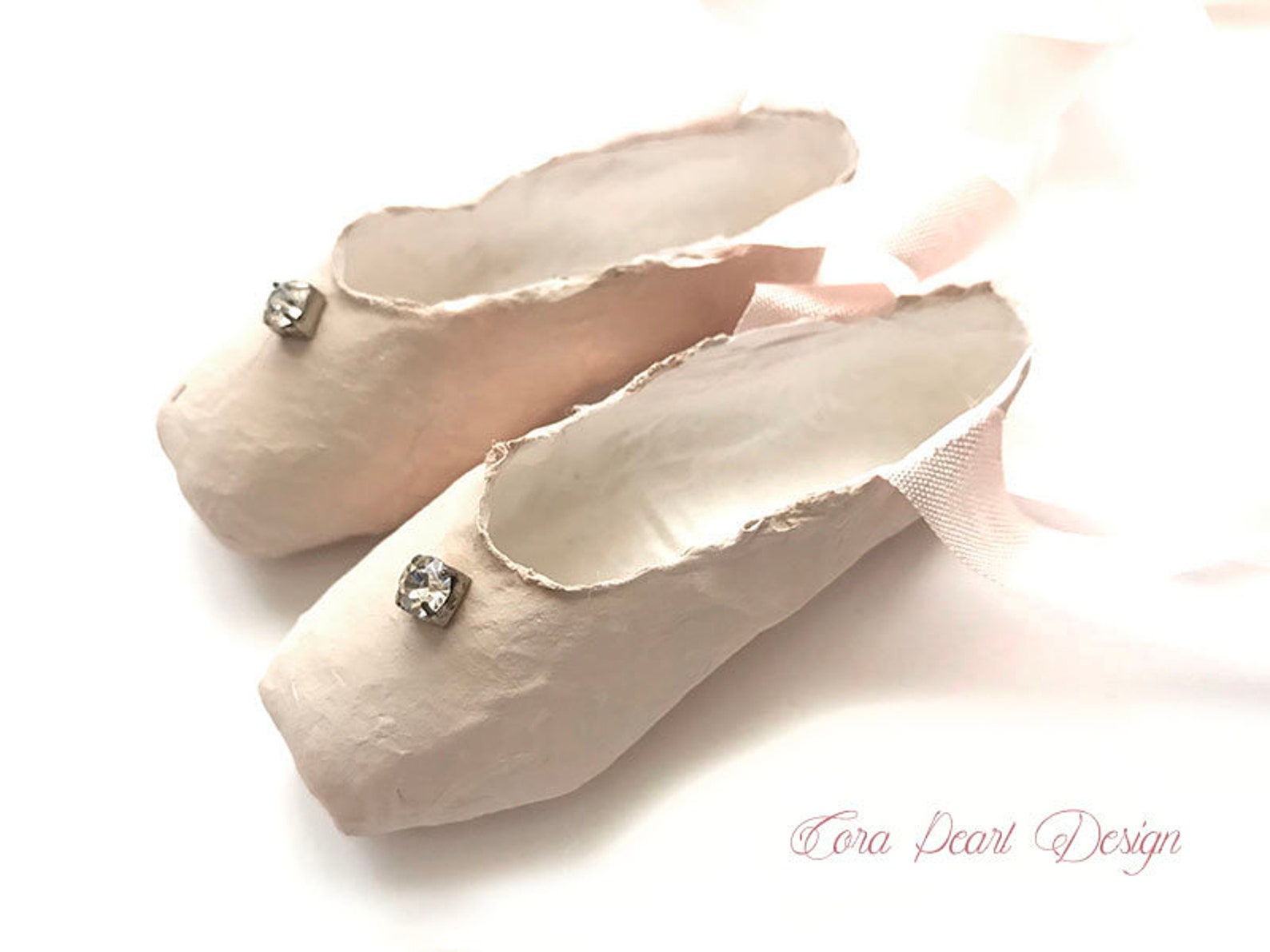 single vintage rhinestone pink paper miniature pointe shoes in gift box - paper ballet shoes - paper sculpture - ballet gifts