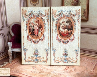 Französische Aubusson Wandplatten, große Platte 12.skala Puppenhaus dekorative Barock Plaketten, Rokoko Platte, 1:12 Raumdekoration