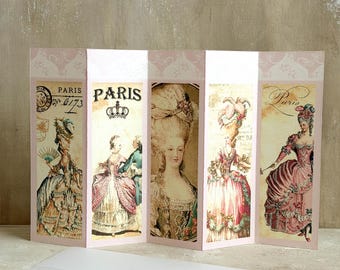 Marie Antoinette Concertina Greeting Card with Vellum envelope wax seal and gold tassel  - Birthday Card  - Fine Art Cards - Marie Gifts