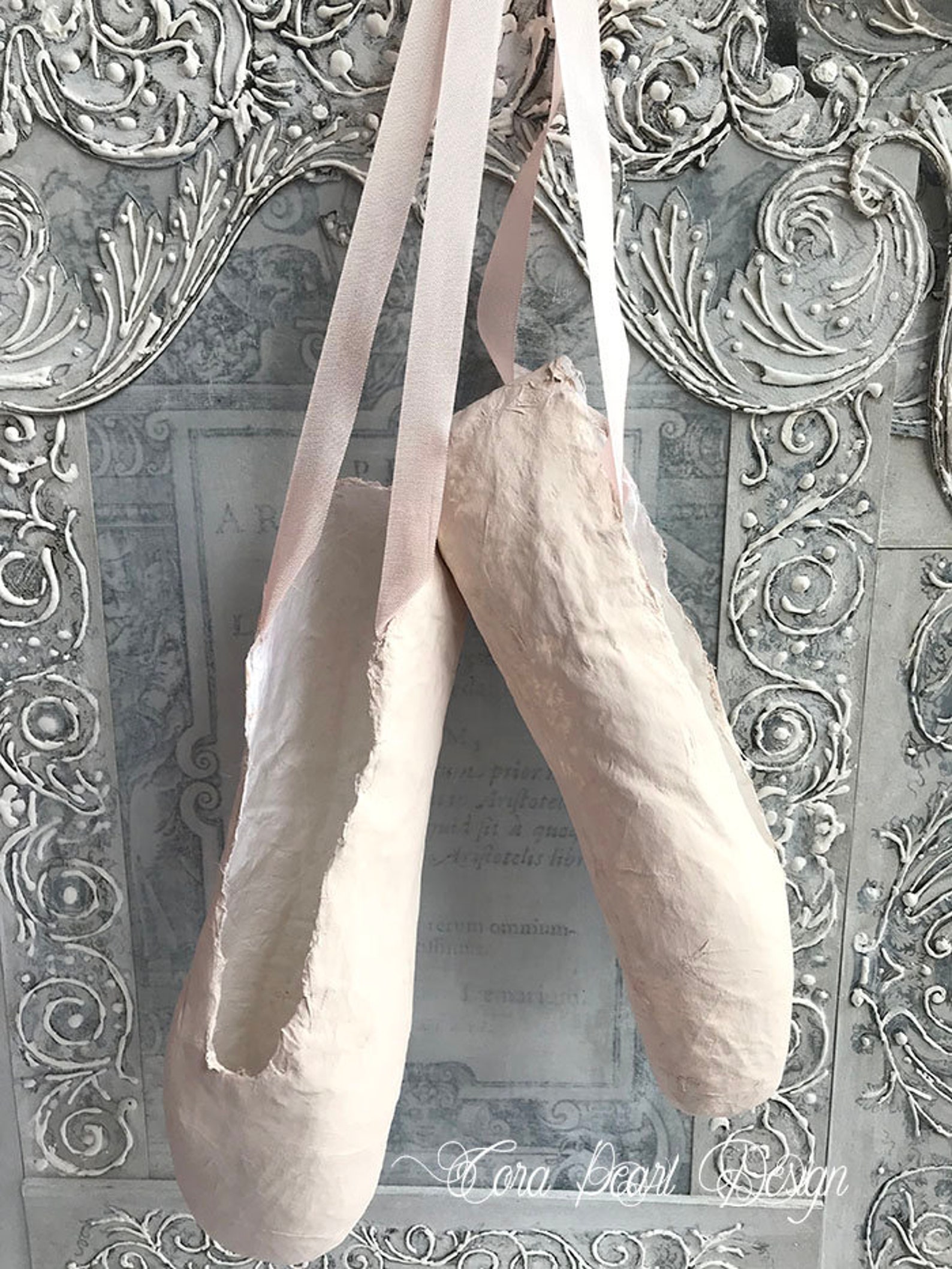 pale pink paper pointe shoes - pink paper ballet shoes - shoe ornament - ballet gift - ballet shoes - ballerina gifts - paper ba