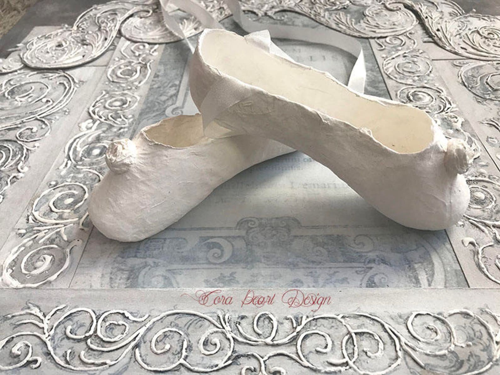 antique white paper ballet shoes , white pointe shoes , decorative shoes , nursery decor - children's bedroom decor - paper