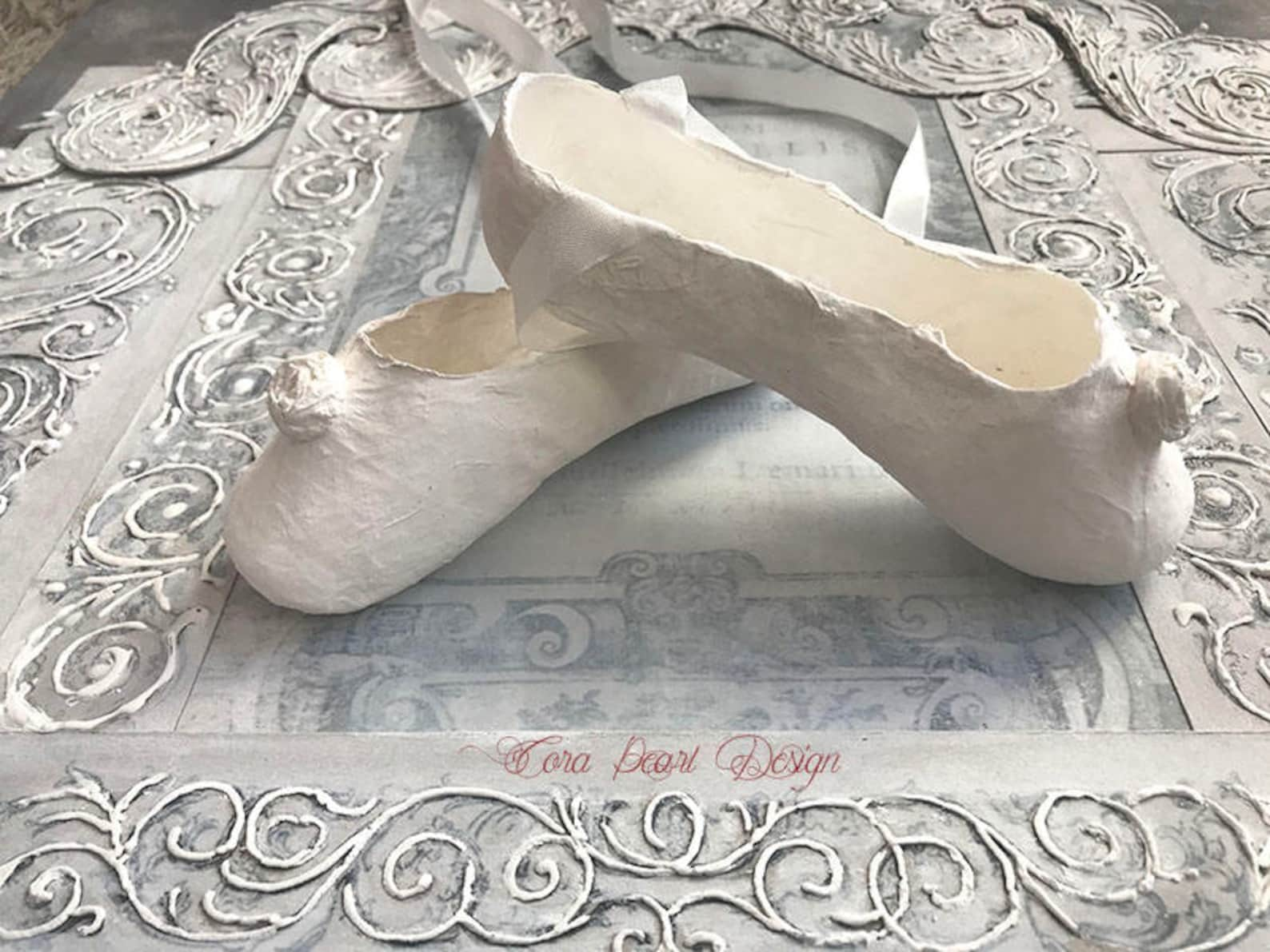 antique white paper ballet shoes , white pointe shoes , decorative shoes , nursery decor - children's bedroom decor - paper