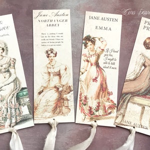 4 Jane Austen Regency Glitter Bookmarks with pure silk ribbons , Pride and Prejudice bookmarks - Book lover gifts, Jane Austen lover gift