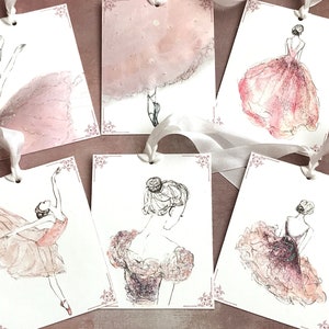 6 Ballerina Glitter Gift Tags , Ballet Watercolour painting tags , Miniature Art ,  Ballerina Journal Cards , Birthday tags , Favours