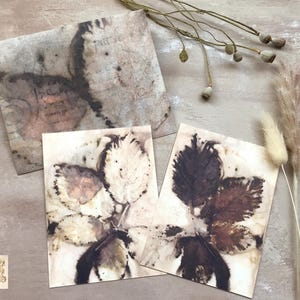 4 Eco Print Postkarten + Umschlag, 4 Junk Journal Scrapbook Karten für Naturliebhaber, Gartengeschenk, Botanische Drucke auf Aquarellpapier