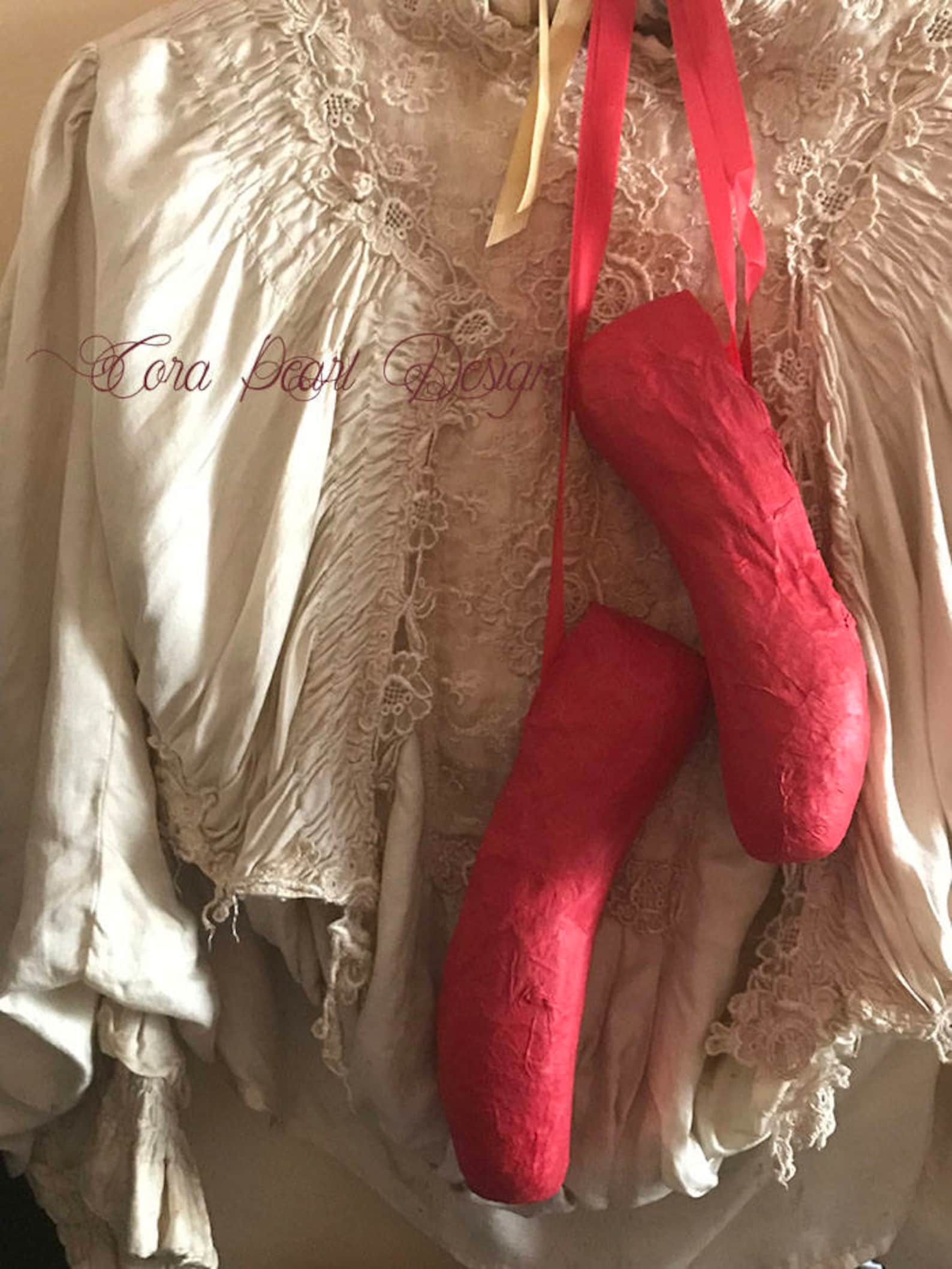 red paper pointe shoes - red paper ballet shoes - shoe ornament - ballet gift - ballet shoes - ballerina gifts - paper ballet sh