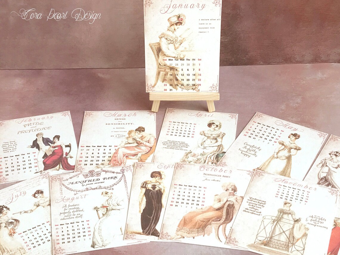 2022 Jane Austen Regency Desk Calendar on Wooden Easel Pride Etsy