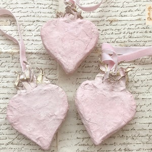 3 Pink Heart Hanging Decorations , Valentines Day Decor , Baroque ...