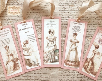 5 Jane Austen Regency Bookmarks , Jane Austen Gift Tags , Jane Austen Lover Gift , Book lover gifts , Teacher Gift