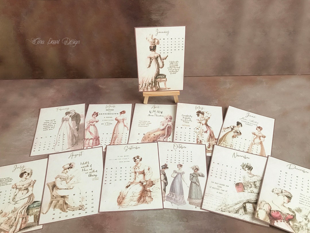 2024 Jane Austen Desk Calendar on Wooden Easel , Pride and Prejudice