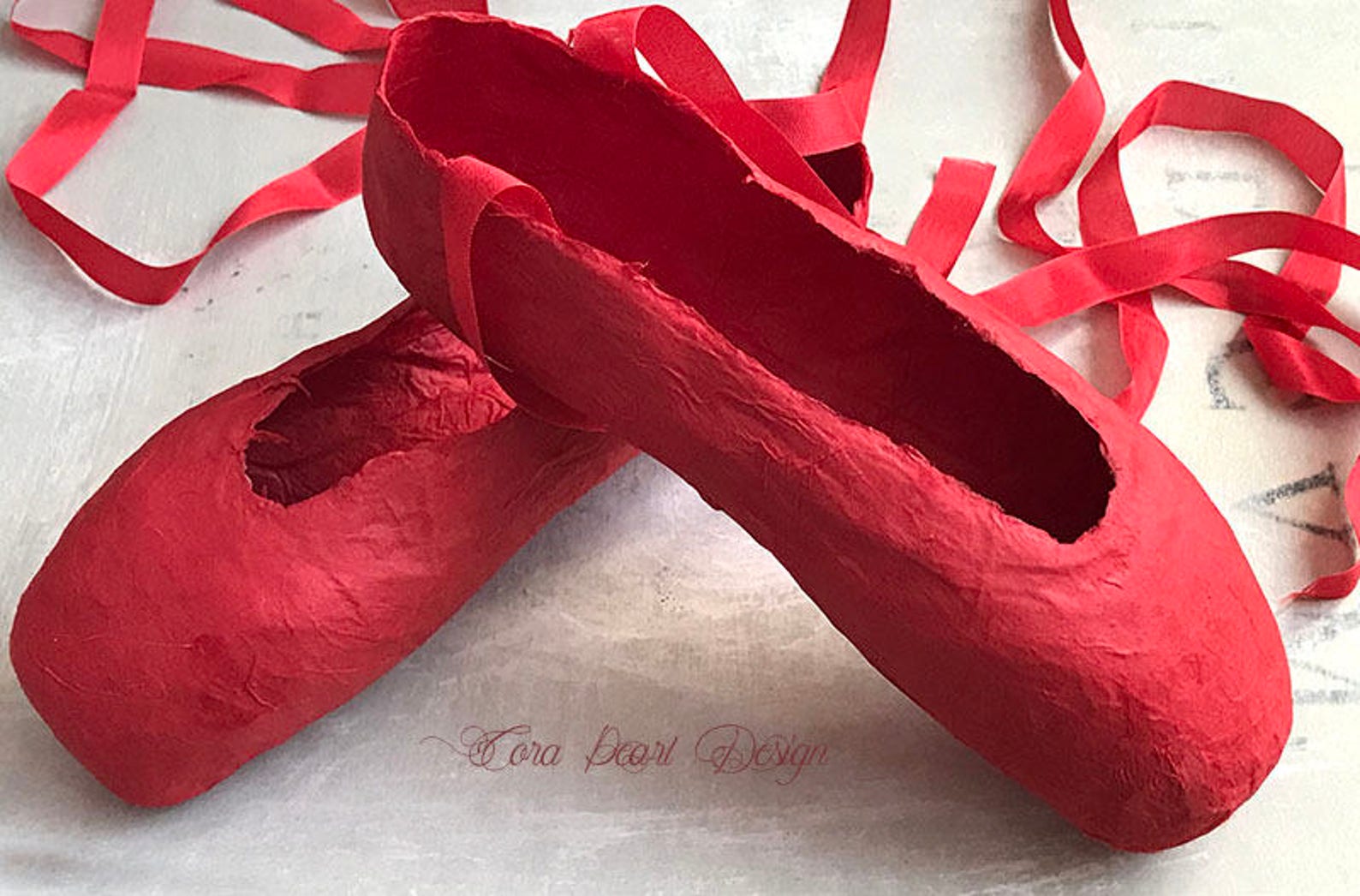 red paper pointe shoes - red paper ballet shoes - shoe ornament - ballet gift - ballet shoes - ballerina gifts - paper ballet sh