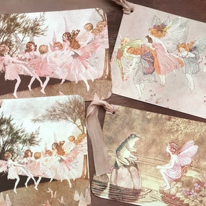 Glitzer Fee Geschenkanhänger mit Vintage Bändern aus reiner Seide, Kinder Geschenkanhänger, Fairy Party, Fairy Lover