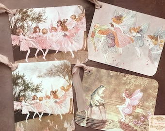 Glitter Fairy Gift tags with pure silk ribbons , Children's Gift Tags, Fairy Party Favors , Fairy Lover Art Prints, Fairy Cards