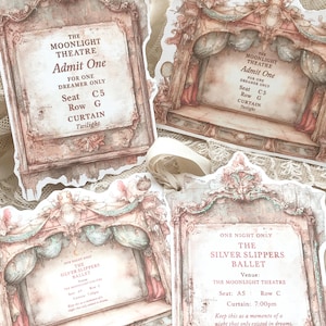 4 étiquettes-cadeaux de ballet de théâtre en papier, étiquettes de rideau de scène de ballerine, cadeau de style vintage shabby chic pour danseuse, étiquettes de ruban de soie faites main OOAK