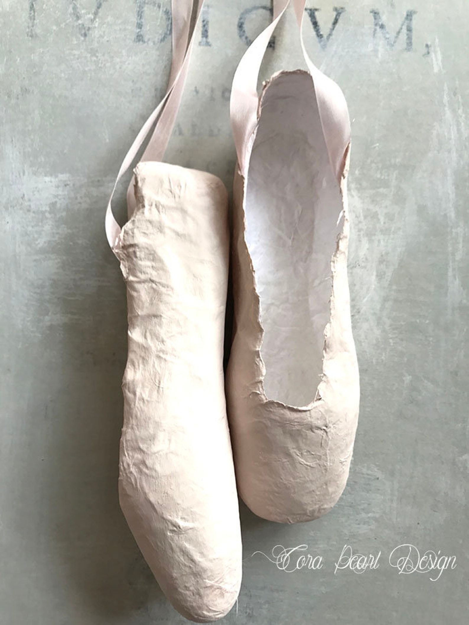 pale pink paper pointe shoes - pink paper ballet shoes - shoe ornament - ballet gift - ballet shoes - ballerina gifts - paper ba