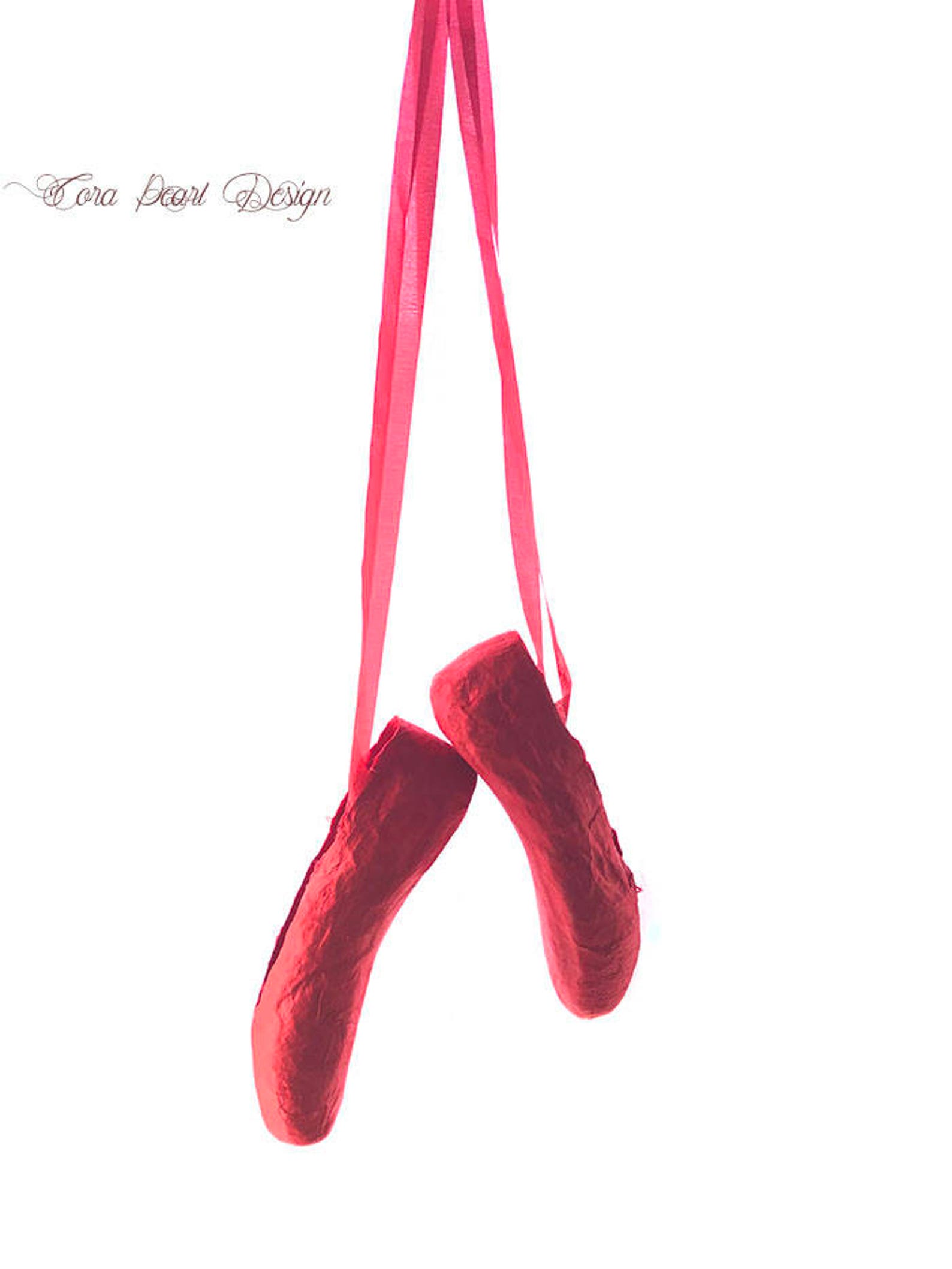 red paper pointe shoes - red paper ballet shoes - shoe ornament - ballet gift - ballet shoes - ballerina gifts - paper ballet sh
