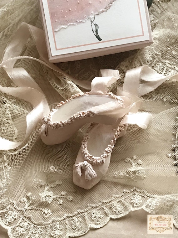 Pink Paper Pointe Shoes with Pure Silk Ribbons in Gift Box , Paper Art , Christmas tree decor, Ballet lover gift, Dance teacher Gift