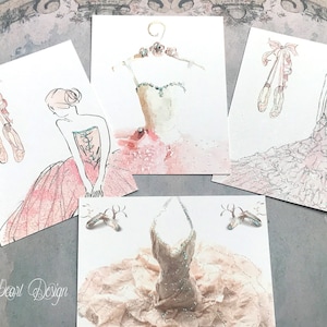 4 Fine Art Glitter Ballerina Kunstdrucke, Pink Glitter Ballerina Karten, Ballerina Postkarten Set, Journal Karten, Ballett Wandkunst 4er Set