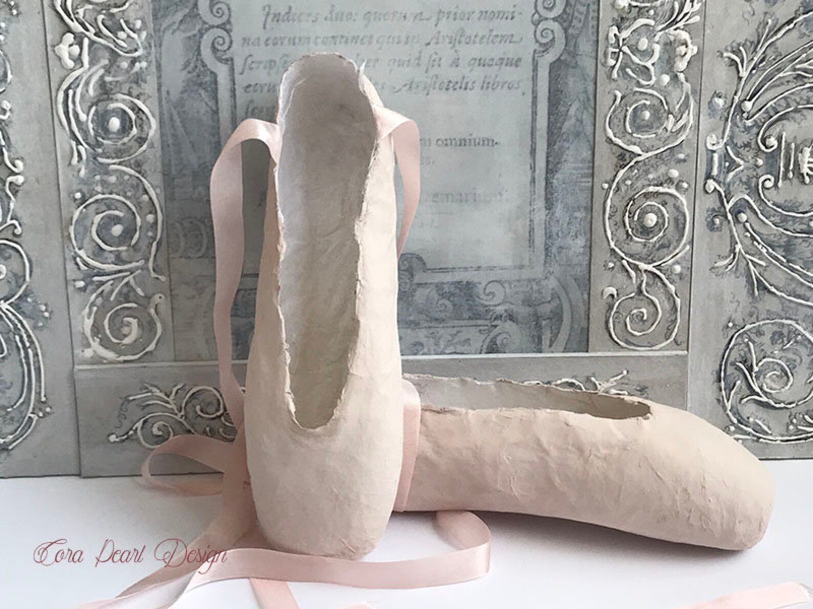 pale pink paper pointe shoes - pink paper ballet shoes - shoe ornament - ballet gift - ballet shoes - ballerina gifts - paper ba