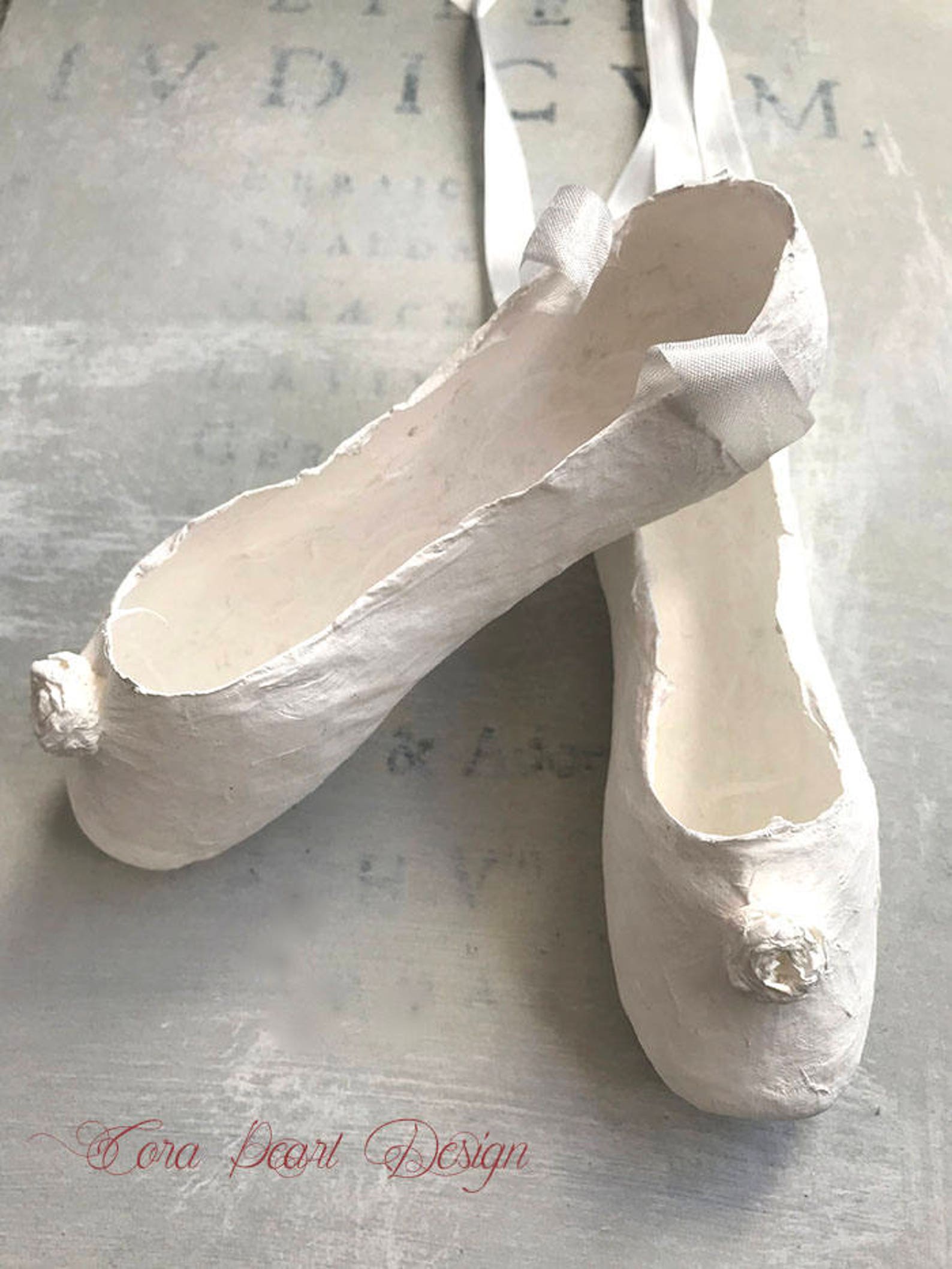 antique white paper ballet shoes , white pointe shoes , decorative shoes , nursery decor - children's bedroom decor - paper