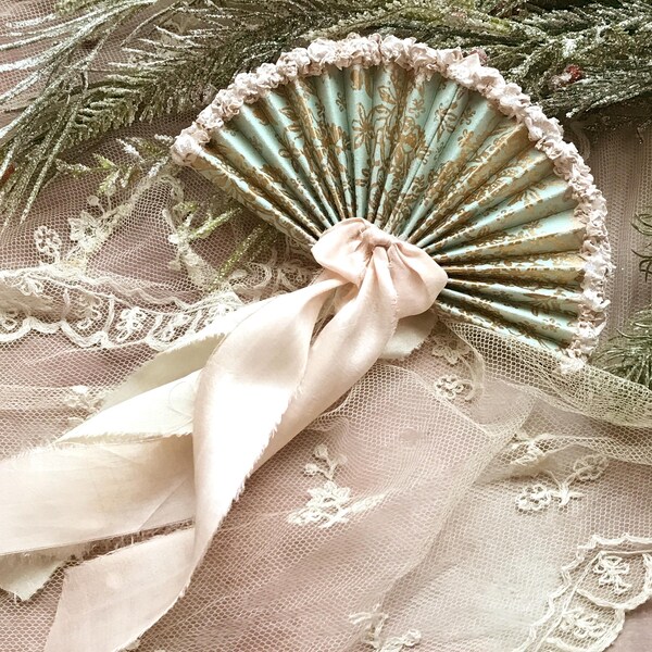 Baroque Rococo Paper Fan, Marie Antoinette Christmas Tree Decorations , Mint Green Christmas Decor , Christmas Tree Ornament , OOAK Handmade