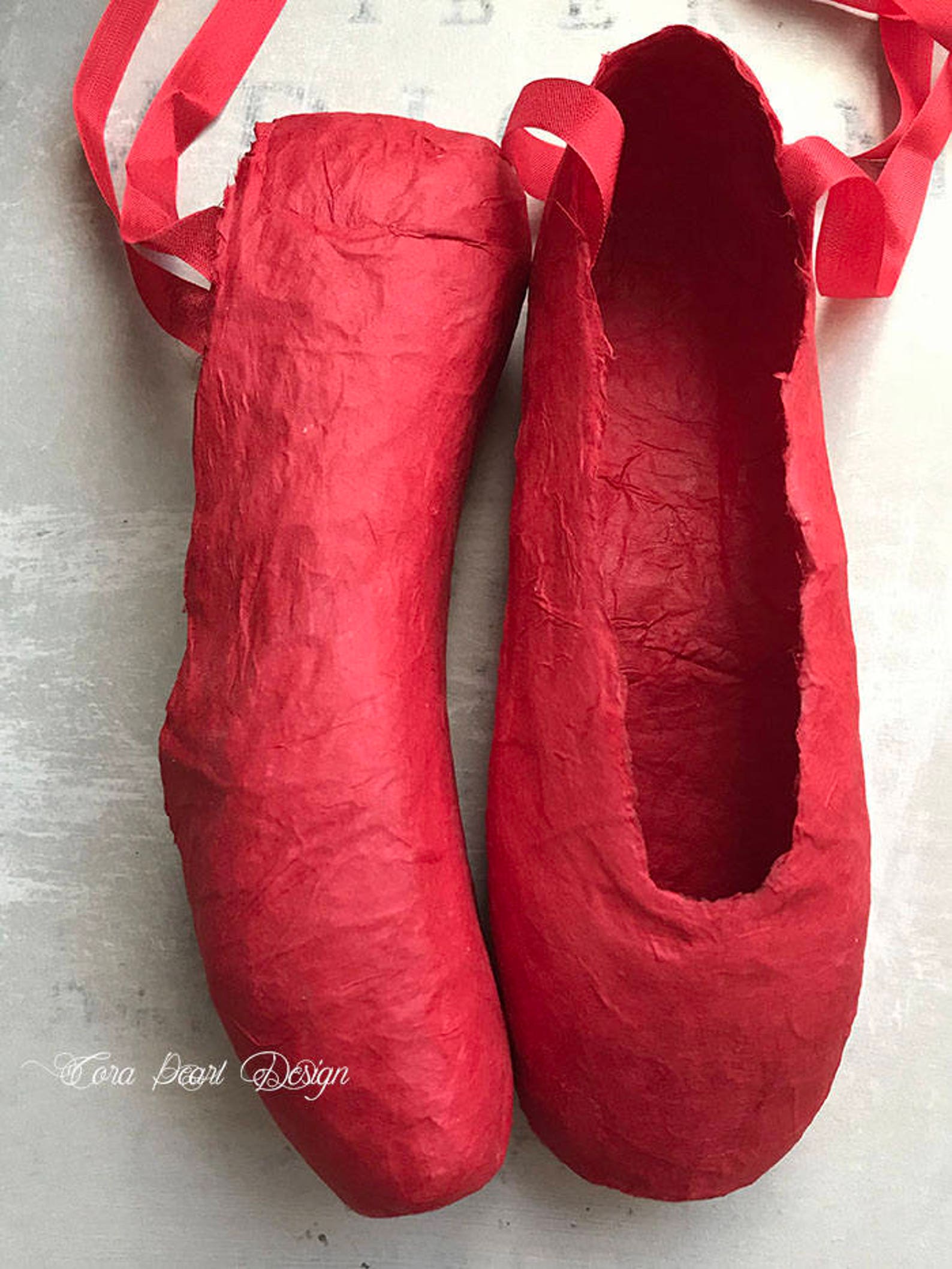 red paper pointe shoes - red paper ballet shoes - shoe ornament - ballet gift - ballet shoes - ballerina gifts - paper ballet sh