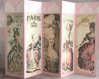 Marie Antoinette Concertina Grußkarte mit Wachssiegel aus Wachsumschlag und Goldquaste - Geburtstagskarte - Fine Art Karten - Marie Geschenke
