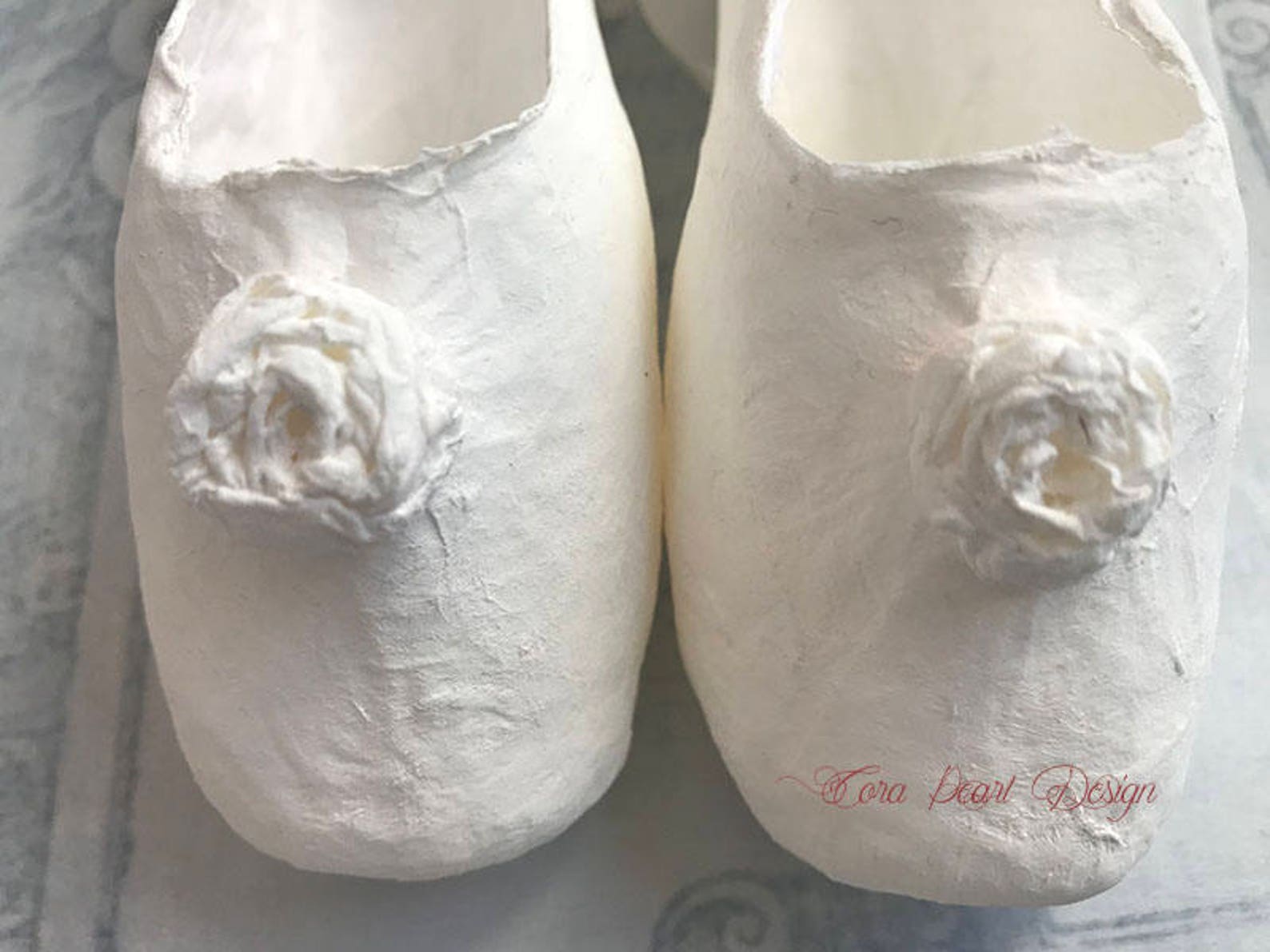 antique white paper ballet shoes , white pointe shoes , decorative shoes , nursery decor - children's bedroom decor - paper