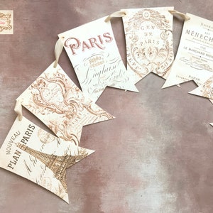French Paris Shabby Chic Vintage Style Bunting Flag garland , Neutral home decor,  French Mantle Garland, French Cottage Style Decor
