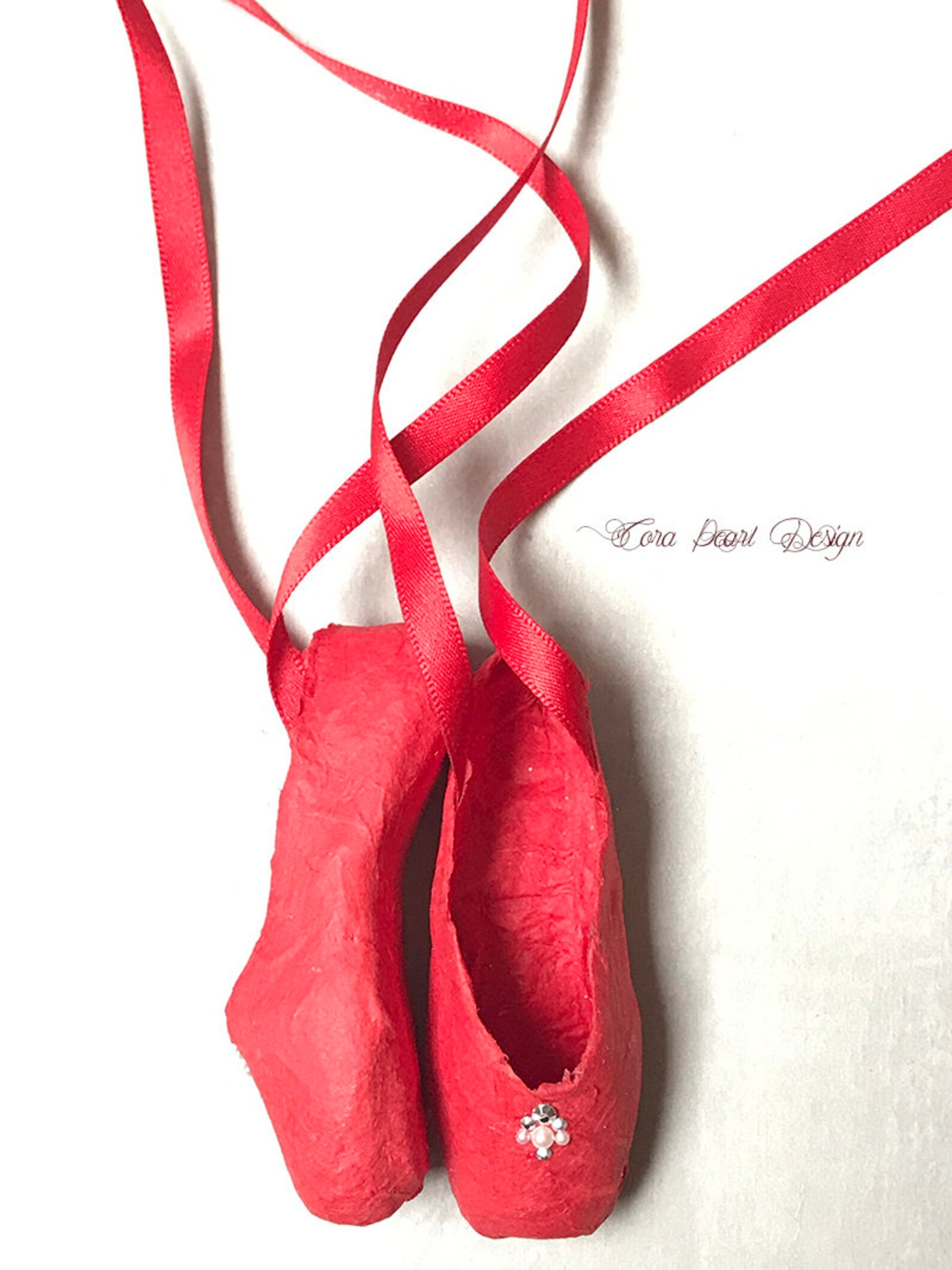 red paper miniature ballet shoes with swarovski and gift box - red paper pointe shoes - ballet ornaments , ballet christmas tree red paper miniature ballet shoes with swarovski and gift box - red paper pointe shoes - ballet ornaments , ballet christmas tree