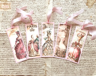 Marie Antoinette Pink Gift Tags  , 5 Marie Bookmarks , Rococo Baroque Scrapbooking tags , French favor tags , Marie Antoinette Party